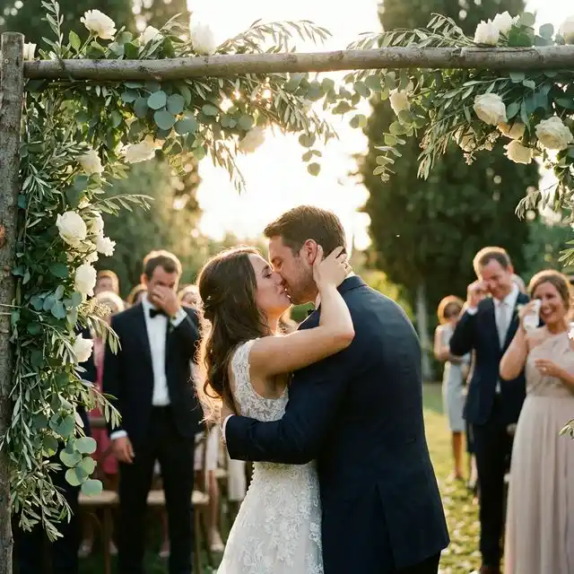 Secuencia de momentos clave de una boda: preparativos, ceremonia, primer baile