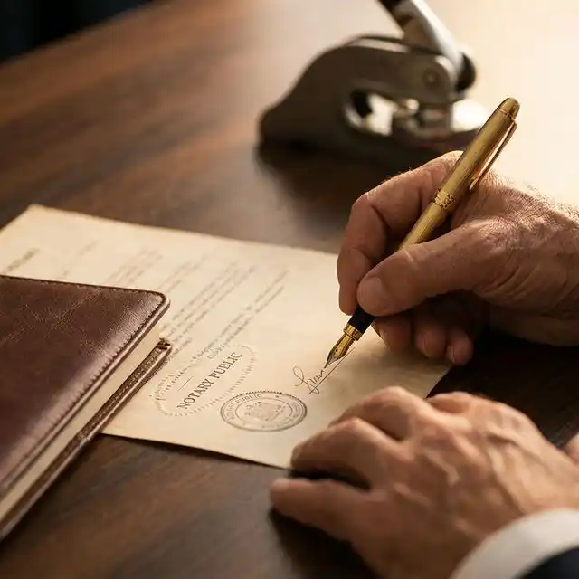 Firma de un contrato notarial de capitulaciones matrimoniales