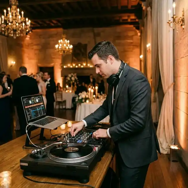 DJ profesional mezclando música en una boda