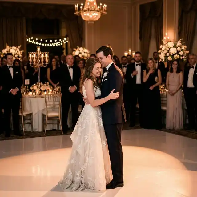 Pareja de novios bailando su primer baile de boda