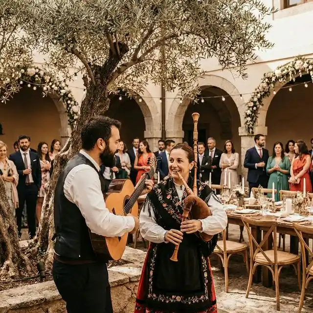 Músicos tocando música tradicional española en una boda