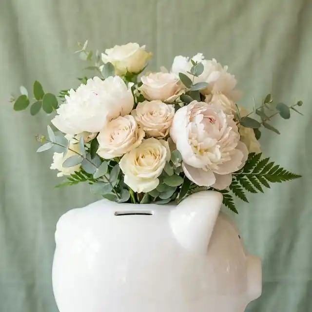 Hucha con flores de boda brotando