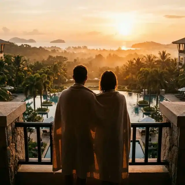 Pareja emocionada con sorpresa de viaje
